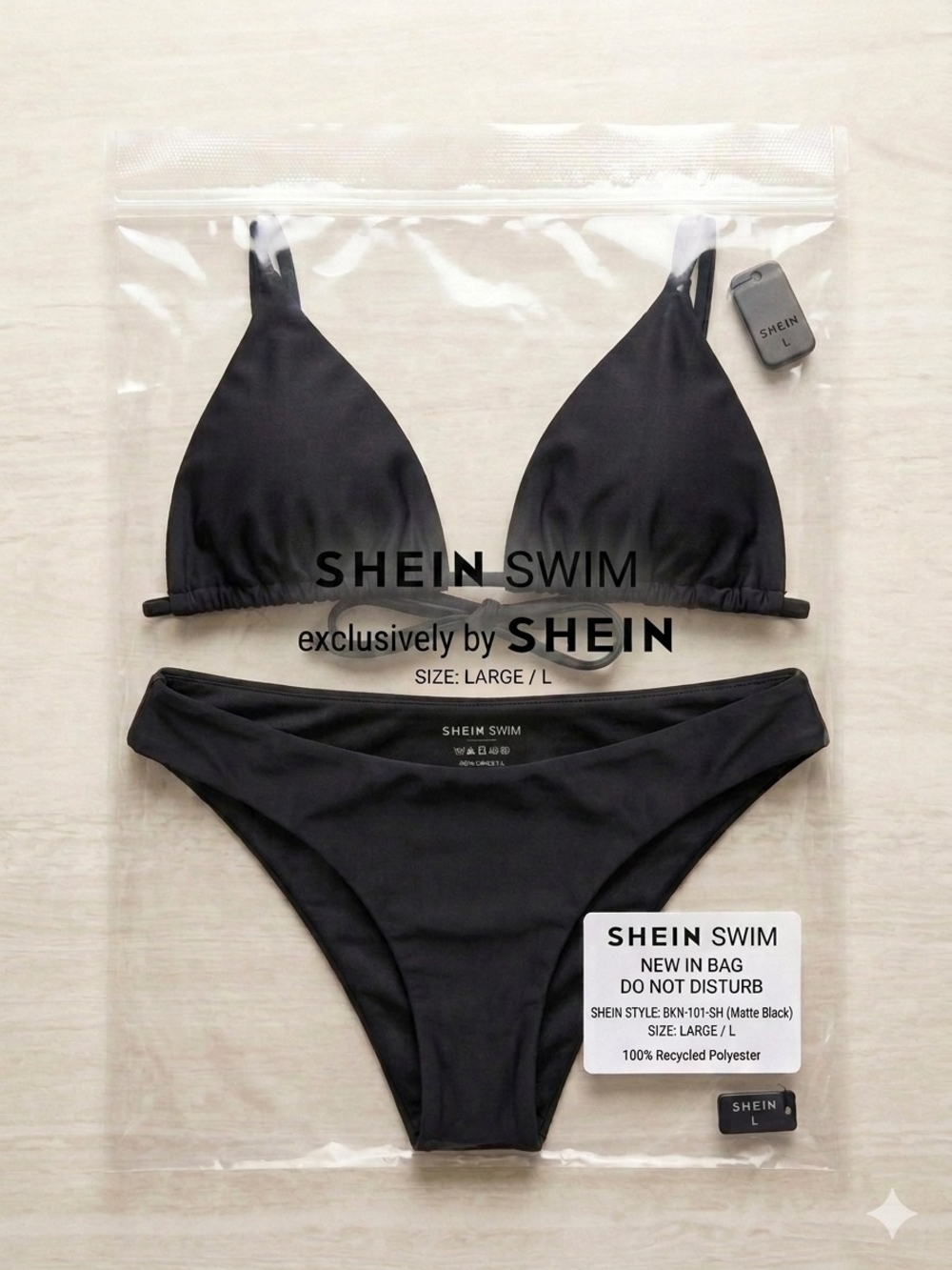 NWT SHEIN Black Matte Triangle Bikini Set - Women Swim Bikini Large